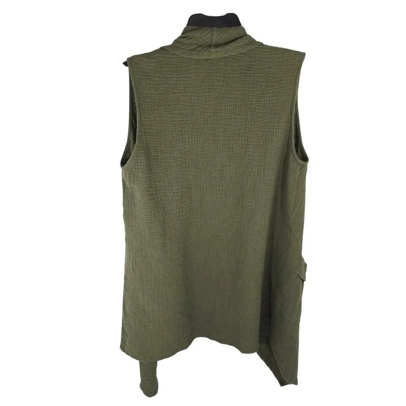 {Jones New York} Olive Green Sleeveless Open Vest in Waffle Weave - Size Medium - Picture 3 of 12